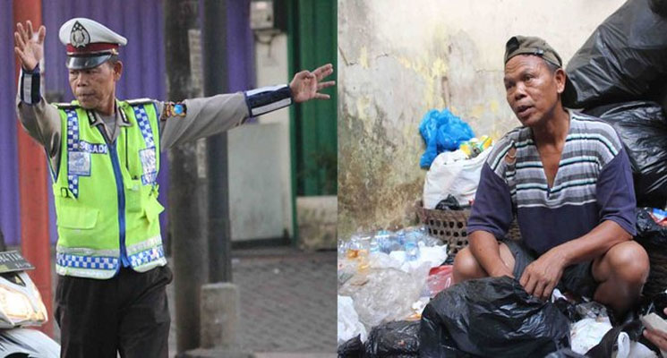 Salut: Polisi Ini Tidak Malu Cari Sampingan Dengan Memulung Sampah